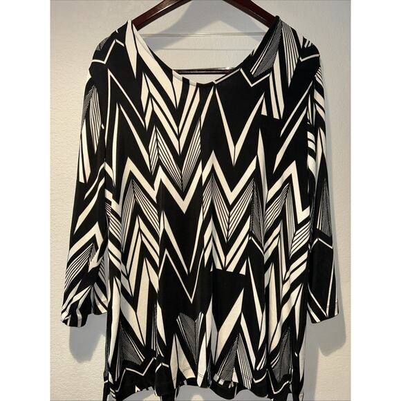 NWT Chicos Travelers Sz L Deco Pull Over Blouse 3/4 Sleeve Easy Wear Boho Whimsy - Picture 8 of 11